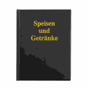 Speisekarten Mappe für A4 schwarz Goldprägung, Speisen und Getränke