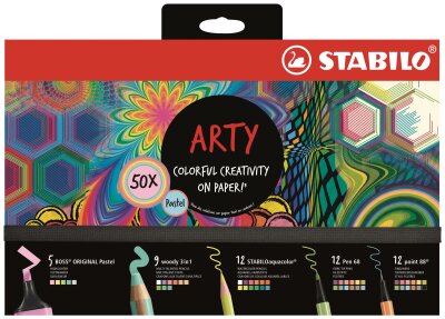 STABILO „ARTY" 50er Kreativ Set Pastel(BOSS Original/woody 3 in 1/STABILOaquacolor/Pen 68/point 88)