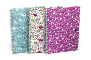 Oxford GO Floral Spiralbuch A5, kariert 5x5 mm, 4 Designs sortiert