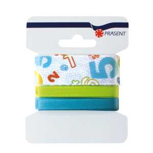 Roth Schleifenband Numbers-Blau, 2,5/1/1 cm x 4,5 m, 3er Karte