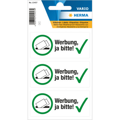 Herma Hinweisetiketten weterfest 79 x 34 mm Werbung ja bitte 1 Bl 3 Etik.