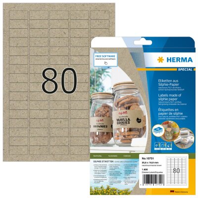 Herma Etiketten permanent haftend 35,6 x 16,9 mm Silphie-Papier braun 20 Bl 1600 Etik. LaserInkCopy