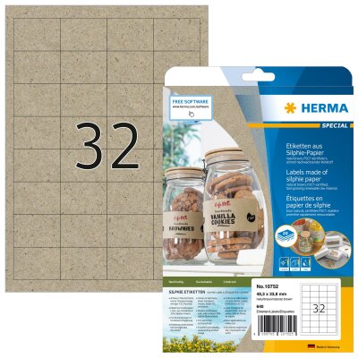 Herma Etiketten permanent haftend 48,3 x 33,8 mm Silphie-Papier braun 20 Bl 640 Etik. LaserInkCopy