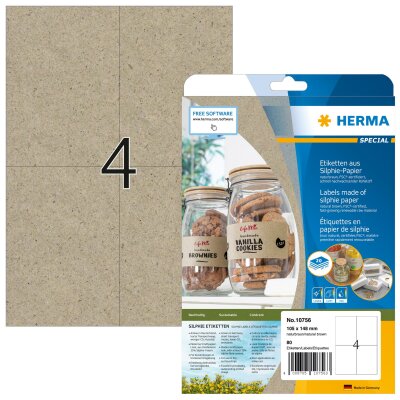 Herma Etiketten permanent haftend 105 x 148 mm Silphie-Papier braun 20 Bl 80 Etik. LaserInkCopy