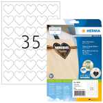 PREMIUM Herz-Etiketten A4, Ø 35 mm, weiß, permanent haftend