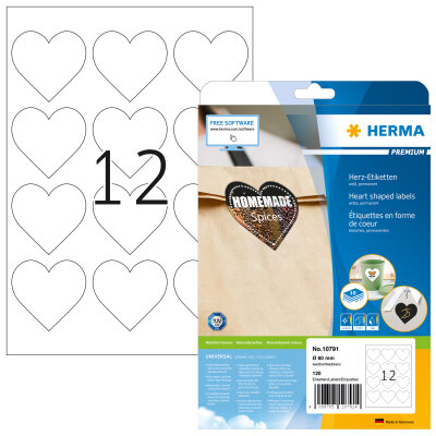 Herma PREMIUM ETIKETTEN HERZEN A4 10 60x60