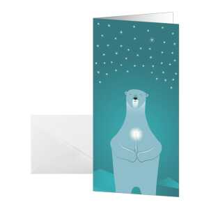 Weihnachts-Karten - Eisbär mit Kerze DIN lang - 10 Karten + Umschläge