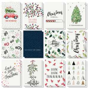 Weihnachts-Postkarten-Set - schwarz/rot/grün - A6 - 24 Karten