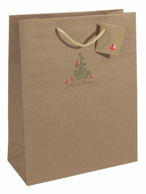 SIGEL GT040 Geschenktasche SIGEL groß - braun - Weihnachtsbaum - mit Bodeneinlage, Geschenkanhänger und farblich abgestimmten Tragekordeln - Braunkarton, Kunststoff - 26 x 33 x 12 cm