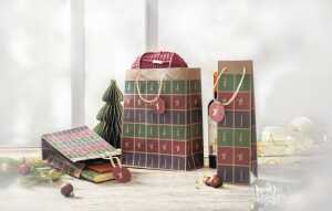 Geschenktasche Flasche - Stern, Baum, Kerze 10 x 35 x 8 cm