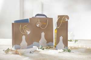 Geschenktasche Flasche - braun Eisbär mit Sternschnuppe10 x 35 x 8 cm