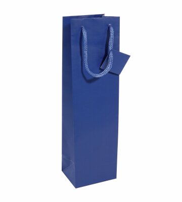 SIGEL GT505 Geschenktasche SIGEL Flasche - ultramarinblau - blau - mit Bodeneinlage, Geschenkanhänger und farblich abgestimmten Tragekordeln - Weißkarton, Kunststoff - 10 x 35 x 8 cm