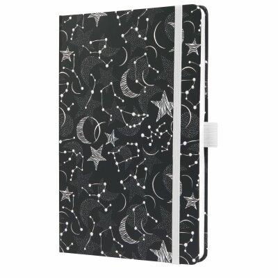 SIGEL JN349 Notizbuch Jolie - Cosmic Fantasy Black - liniert - 80 g/m² - ca. A5 - schwarz/weiß - Hardcover - 174 Seiten - FSC-zertifiziert