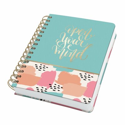 SIGEL JN611 Spiral-Notizbuch Jolie - Brush Marks - punktkariert (Dot-Lineatur) - 120 g/m² - ca. A5 - türkis/apricot/rosa - Hardcover - 240 Seiten - FSC-zertifiziert