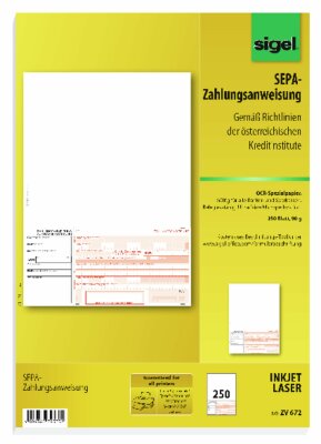 SIGEL ZV672 PC-SEPA-Zahlungsanweisung Österreich - A4 - 250 Blatt