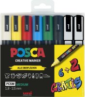 POSCA Marker UNI PC-5M 6+2 Set