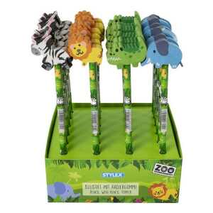 Bleistift HB mit Radierer Jungle 4fach sortiert 4 Dschungeltiermotive