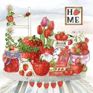 Serviette 33x33cm Strawberry Home, 3-lagig, 20 Stück, ti-flair