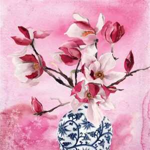 Serviette 33x33cm Magnolias En Vase Chinois, 3-lagig, 20 Stück