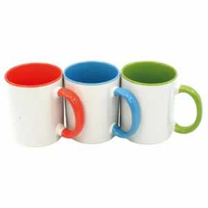Kaffeetasse 250ml farbiger Griff sortiert, 3 verschiedene Farben