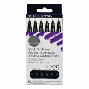 Fineliner-Set simply 6 Stärken schwarz 6er, Pinselspitze/Rundspitze