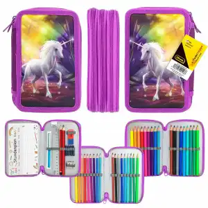 Idena Federmappe Triple Einhorn 47teilig, gefüllt