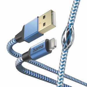 Ladekabel Reflective USB-A Lightning, 1,5m, Nylon, blau,, HAMA