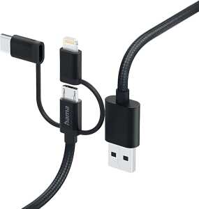 Multi-Ladekabel 3in1 USB-A Micro-USB USB-C, Lightning, 1,5m, schwarz
