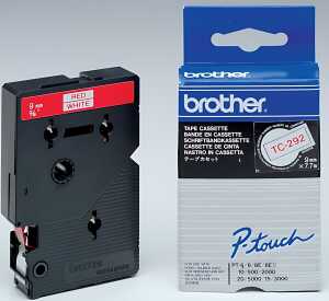 Schriftbandkassette, TC292, 9 mm x 7,7 m, laminiert, rot auf weiß