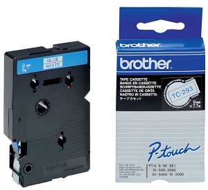 Schriftbandkassette, TC293, 9 mm x 7,7 m, laminiert, blau auf weiß