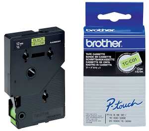 Schriftbandkassette, TCC01, 12 mm x 6,7 m, laminiert, schwaz auf gelb