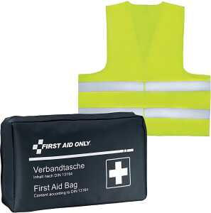 Verbandtasche für Motorrad DIN 13167 mit Warnweste, 220x220x65mm blau