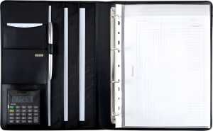 Ringbuchmappe Cremona II, DIN A4, Nappaleder, schwarz, Taschenrechner
