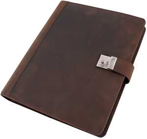 Dokumentenmappe A4, Echtleder, grau, Außenmaße: ca. 36 x 28 x 4,5 cm