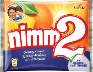Nimm 2 BonBon, 240 g, mit Orange und Zirtone gefüllte Fruchtbonbons