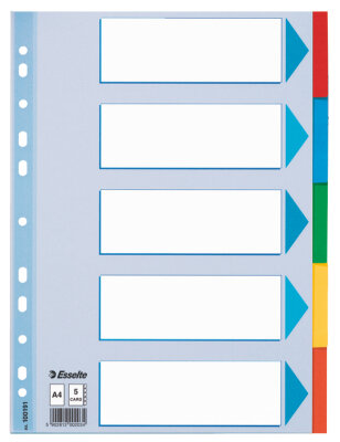 Esselte Register - blanko, Karton, A4, 5 Blatt, weiß, farbige Taben